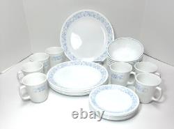 31 Pcs Corelle SEA AND SAND Blue & Tan Floral Dinnerware Set Service for 8 -1