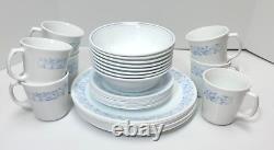 31 Pcs Corelle SEA AND SAND Blue & Tan Floral Dinnerware Set Service for 8 -1