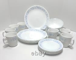 31 Pcs Corelle SEA AND SAND Blue & Tan Floral Dinnerware Set Service for 8 -1