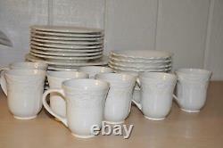 32 Pc CorningWare TRADITIONS White Stoneware Dinnerware Antique Embossed Serve 8