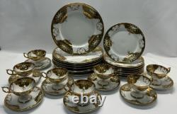32 Pc Vintage Royal Carlton Dinnerware Set Handpainted White Porcelain w Gold