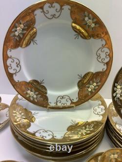 32 Pc Vintage Royal Carlton Dinnerware Set Handpainted White Porcelain w Gold