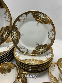 32 Pc Vintage Royal Carlton Dinnerware Set Handpainted White Porcelain w Gold
