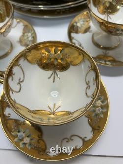32 Pc Vintage Royal Carlton Dinnerware Set Handpainted White Porcelain w Gold