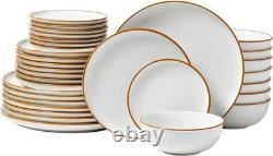 32-Piece Dinnerware Set for 8, Scratch Resistant Ceramic, White Plates & Bowls