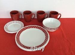 32-pc Corelle Dinnerware Crimson Trellis 8 place setting NEW Plates Bowls Mugs