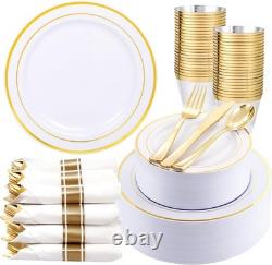350Piece Gold Dinnerware Set for 50 Guests Gold Plastic Plates with Disposa