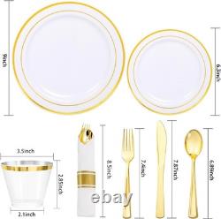 350Piece Gold Dinnerware Set for 50 Guests Gold Plastic Plates with Disposa