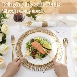 350Piece Gold Dinnerware Set for 50 Guests Gold Plastic Plates with Disposa
