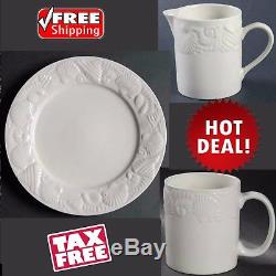 37Pc White Coastal Dinnerware Set Porcelain Dishes Dinner Service For 8 Safe Use