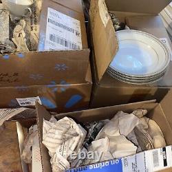 4 Boxes Of Emdeko Dalene 3432 71 pc White-Gold China Dinnerware Mixed Conditions