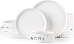 4 Dinnerware Set Ceramic Porcelain Lightweight Plate Bowl Scratch Resistant Oven