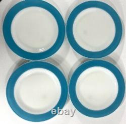 4 VTG Mid Century Pyrex White Milk Glass Turquoise Blue Band 50s Dinnerware Sets