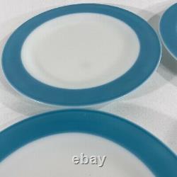 4 VTG Mid Century Pyrex White Milk Glass Turquoise Blue Band 50s Dinnerware Sets
