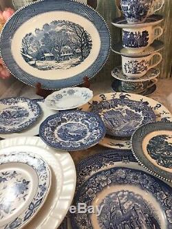 4 place sets Mismatched Vintage China Transferware Blue and White Dinnerware #5