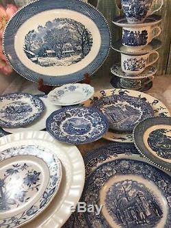 4 place sets Mismatched Vintage China Transferware Blue and White Dinnerware #5