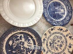 4 place sets Mismatched Vintage China Transferware Blue and White Dinnerware #5