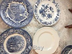 4 place sets Mismatched Vintage China Transferware Blue and White Dinnerware #5