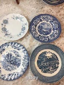 4 place sets Mismatched Vintage China Transferware Blue and White Dinnerware #5