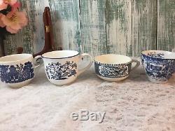 4 place sets Mismatched Vintage China Transferware Blue and White Dinnerware #5