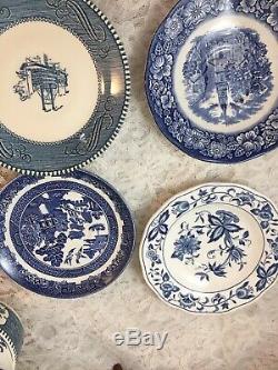 4 place sets Mismatched Vintage China Transferware Blue and White Dinnerware #5