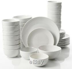 40-Pcs White Ceramic Round Dinnerware Set Plates Bowls Microwave Dishwasher Safe