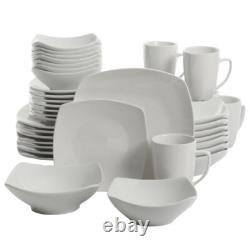 40 Piece Dinnerware Set Kitchen Dish Dinner Plates Ceramic Service For 8 White