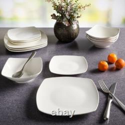 40 Piece Dinnerware Set Kitchen Dish Dinner Plates Ceramic Service For 8 White