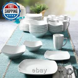 40-Piece Square Dinnerware Set Dinner Plates Bowls Mugs Stoneware Dining White