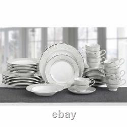 40-piece Parchment Porcelain Dinnerware Set, Platinum Accented Rim