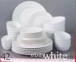 40pc Embossed White Elements Dinnerware Paloma Service for 6 (2 pcs missing)