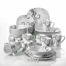 40pcs VEWEET ZOEY Porcelain Complete Dinnerware Set Plates Bowls Egg Stands Mugs