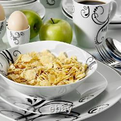 40pcs VEWEET ZOEY Porcelain Complete Dinnerware Set Plates Bowls Egg Stands Mugs