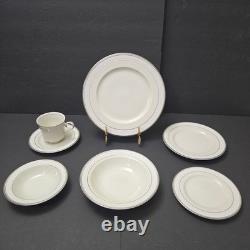 42 Pcs Sone China Dinnerware Set 6 Place Elegant Embossed Rose Design Mars 3301
