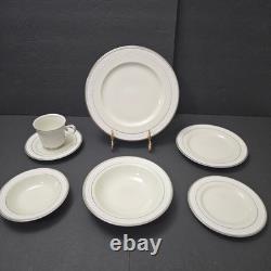 42 Pcs Sone China Dinnerware Set 6 Place Elegant Embossed Rose Design Mars 3301