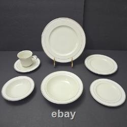 42 Pcs Sone China Dinnerware Set 6 Place Elegant Embossed Rose Design Mars 3301