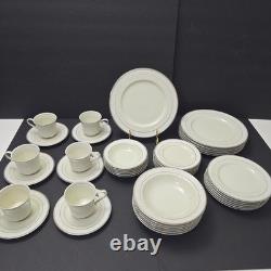 42 Pcs Sone China Dinnerware Set 6 Place Elegant Embossed Rose Design Mars 3301