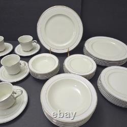 42 Pcs Sone China Dinnerware Set 6 Place Elegant Embossed Rose Design Mars 3301