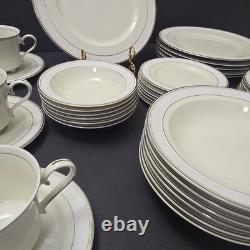 42 Pcs Sone China Dinnerware Set 6 Place Elegant Embossed Rose Design Mars 3301