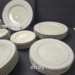 42 Pcs Sone China Dinnerware Set 6 Place Elegant Embossed Rose Design Mars 3301