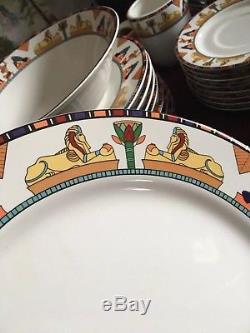 44pc Dinnerware Set Vitromaster Stoneware Egyptian Revival ISIS Plates