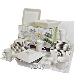 45 Piece Dinnerware Set White Square Banquet Plates Dishes Bowls Kitchen Service
