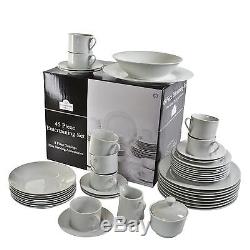 45-Piece Porcelain Dinnerware Set Service 8 Banquet Plates DIshes Bowls White