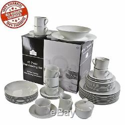 45-Piece Porcelain Dinnerware Set Service 8 Banquet Plates DIshes Bowls White