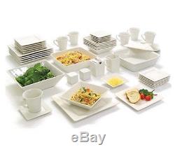 45 Piece White Dinnerware Set Square Serving Dishes Plate Bowls Mugs Dining Home