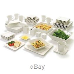 45 pcs Dinnerware Set Kitchen Dishes Bowls Plates Dinner Square Porcelain White