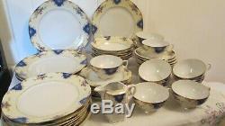 46 Piece Czechoslovakia China Dinnerware Set Cobalt Pink Roses Numbered Gilded