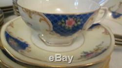 46 Piece Czechoslovakia China Dinnerware Set Cobalt Pink Roses Numbered Gilded