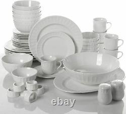 46-pcs Dinnerware Serveware Complete Set Service for 6 White Fine Ceramic Dishes