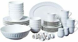 46-pcs Dinnerware Serveware Complete Set Service for 6 White Fine Ceramic Dishes